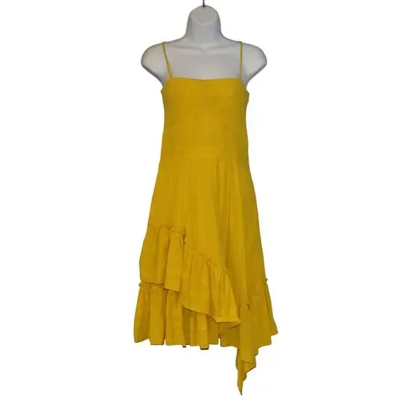 B0 DEREK LAM 10 CROSBY Marigold Cotton Ruffle Asymmetrical Hem Cami Dress Sz 4 - Picture 2 of 6